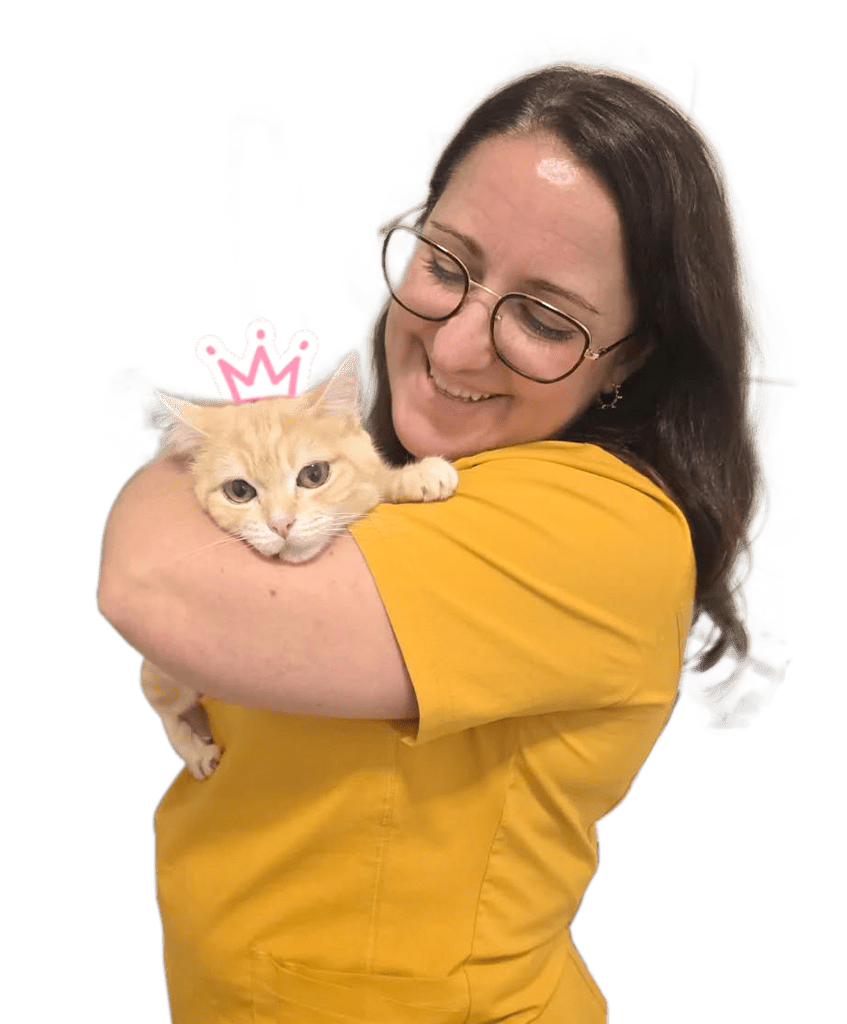 Veterinaria de DermaBaena sosteniendo un gato